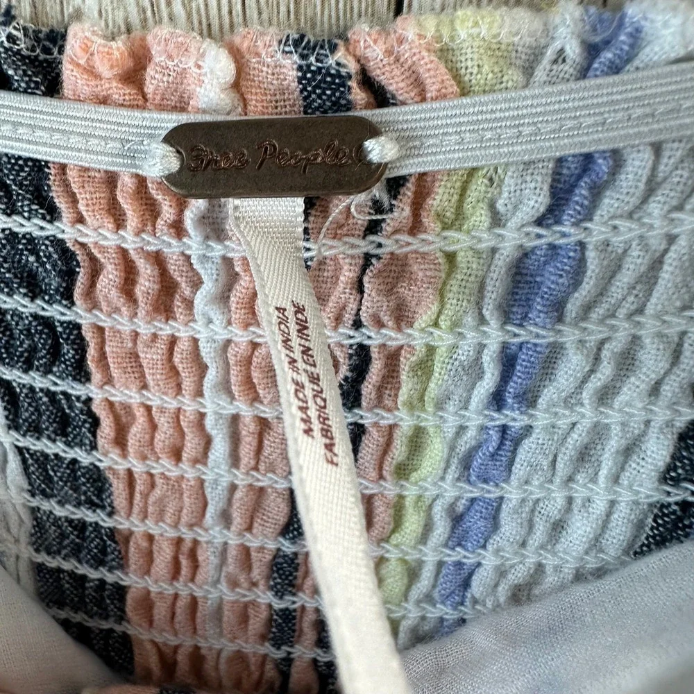 Free People Lilah Maxi Dress XS White Blue Pink Striped Convertible Strap‎ Boho
